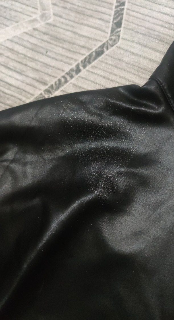 Gri Kollu Siyah Mini Deri Ceket - Görsel 5