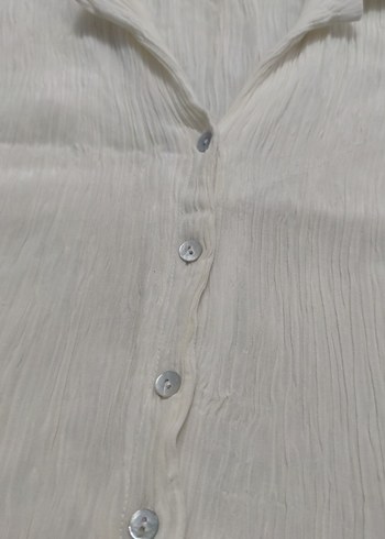 Bohem Beyaz Keten Kolsuz Gömlek - Görsel 2