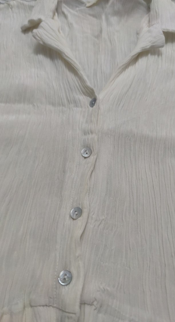 Bohem Beyaz Keten Kolsuz Gömlek - Görsel 2