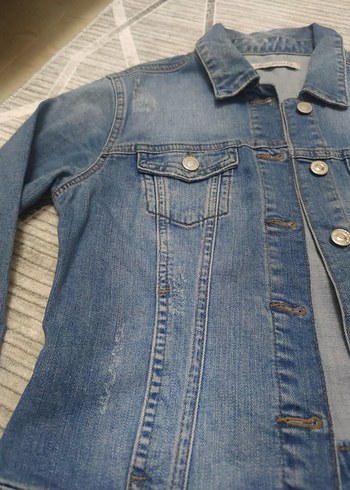 Düğmeli Mavi Kadın Denim Ceket - Görsel 4