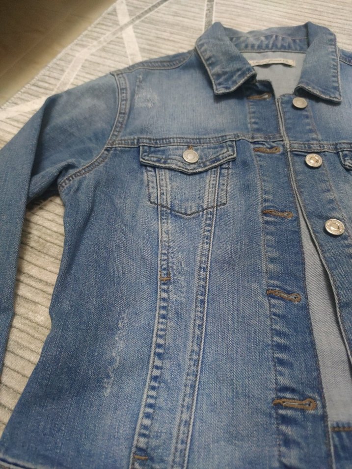 Düğmeli Mavi Kadın Denim Ceket - Görsel 4