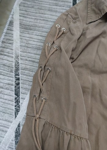 Bej Uzun Kollu Kadın Keten Gömlek - Görsel 3