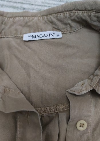 Bej Uzun Kollu Kadın Keten Gömlek - Görsel 5