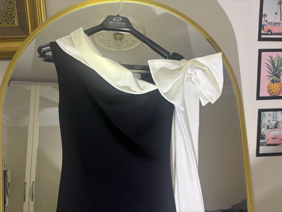 Siyah Drapeli Straplez Uzun Elbise - Görsel 4