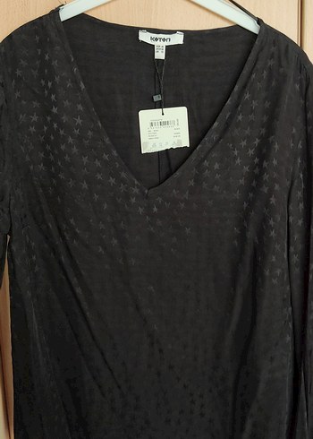 40 Beden V Yaka Drapeli Siyah Minimalist Bluz