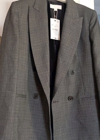 Gri Düğmeli Kadın Blazer Ceket