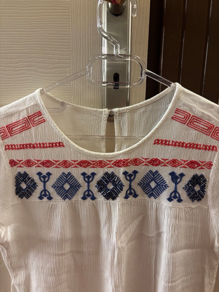 Nakışlı Beyaz Bohem Kadın Bluz - Görsel 2