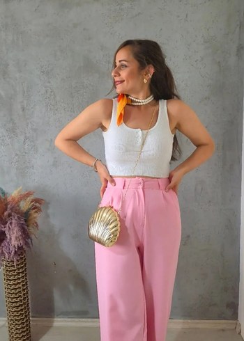 l Beden pembe Renk Pembe Midi Kadın Palazzo Pantolon