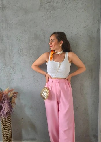 m Beden pembe Renk Pembe Midi Kadın Kumaş Pantolon