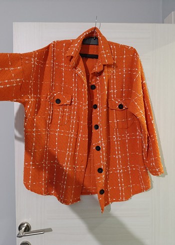 Düğmeli Turuncu Kadın Gömlek - Görsel 2