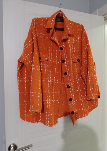 Düğmeli Turuncu Kadın Gömlek - Görsel 5