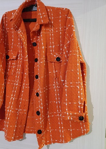 Düğmeli Turuncu Kadın Gömlek - Görsel 3