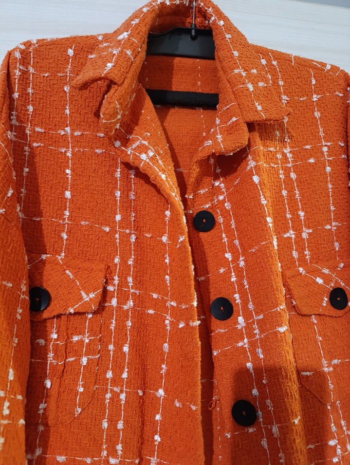 Düğmeli Turuncu Kadın Gömlek - Görsel 4