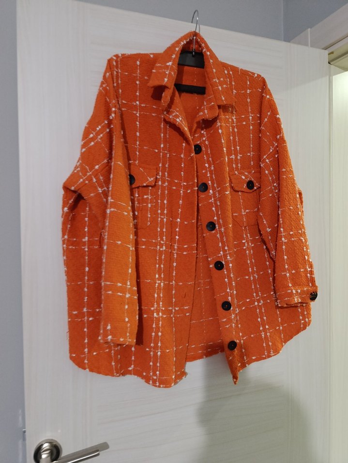 Düğmeli Turuncu Kadın Gömlek - Görsel 5