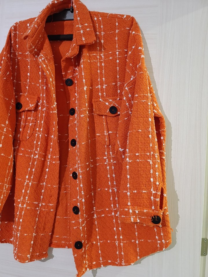 Düğmeli Turuncu Kadın Gömlek - Görsel 3