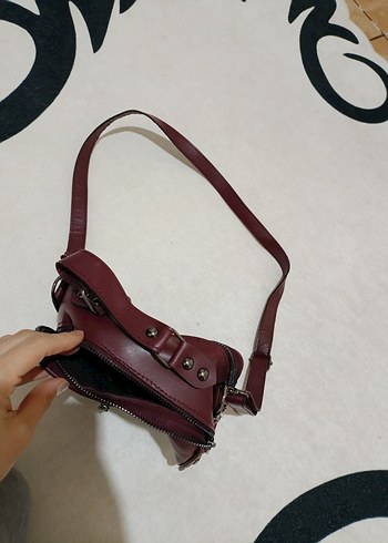Bordo Deri Tokalı Kadın Çanta