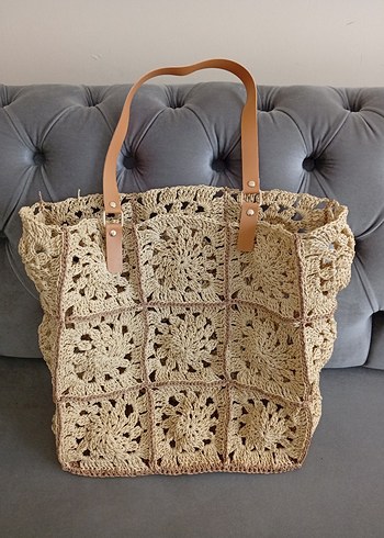 Bej Dantelli Örgü Bohem Kadın Çanta - Görsel 4
