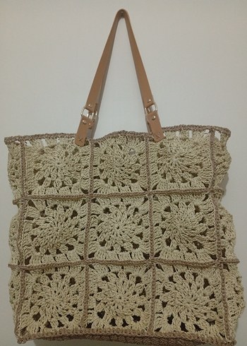 Bej Dantelli Örgü Bohem Kadın Çanta - Görsel 2