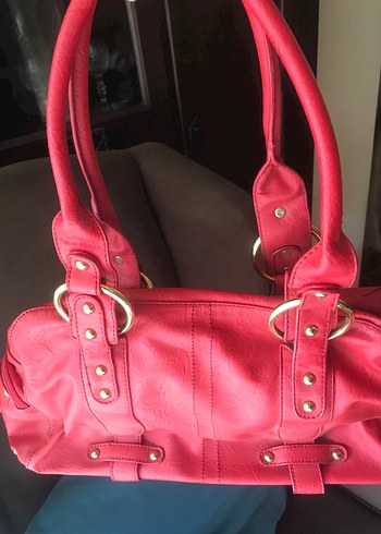 Kırmızı Deri Tokalı Kadın Çanta - Görsel 5