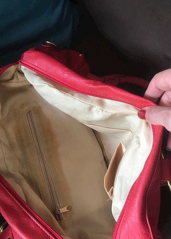 Kırmızı Deri Tokalı Kadın Çanta - Görsel 6