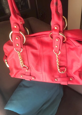 Kırmızı Deri Tokalı Kadın Çanta - Görsel 3