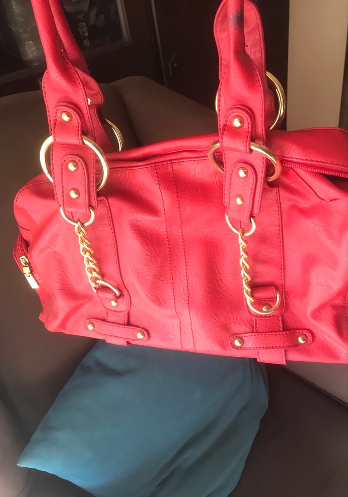 Kırmızı Deri Tokalı Kadın Çanta - Görsel 3