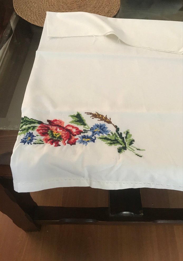 Kanaviçe tek parça karyola eteği ve bir adet yastık - Görsel 5