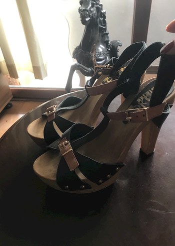 Deri Tokalı Platform Topuklu Kadın Sandalet - Görsel 5