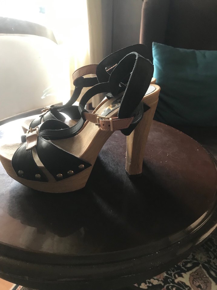 Deri Tokalı Platform Topuklu Kadın Sandalet - Görsel 2