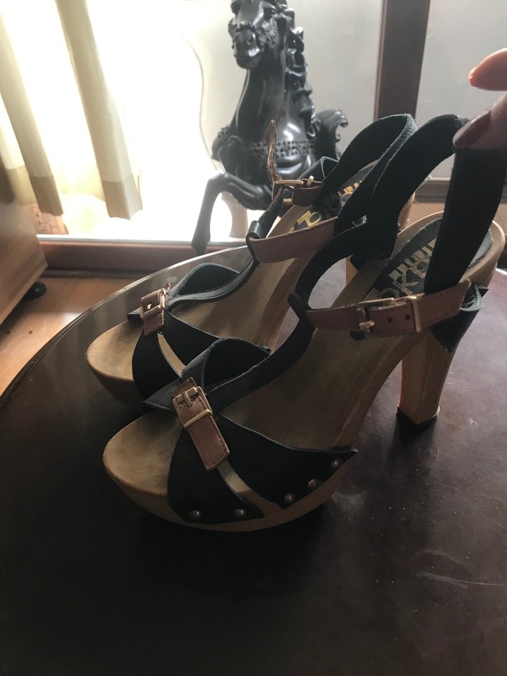 Deri Tokalı Platform Topuklu Kadın Sandalet - Görsel 5