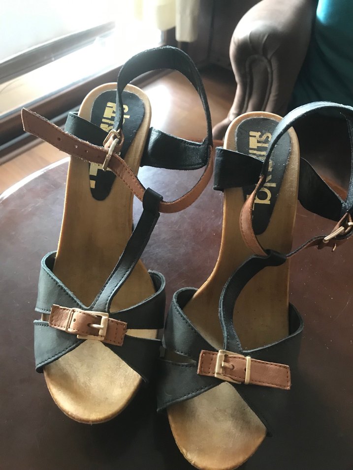 Deri Tokalı Platform Topuklu Kadın Sandalet - Görsel 4