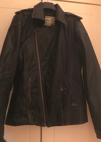 Siyah Deri Biker Ceket, Kemerli, Uzun Kollu - Görsel 2