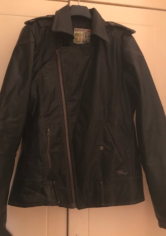 Siyah Deri Biker Ceket, Kemerli, Uzun Kollu - Görsel 2