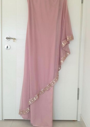 Pudra Pembe Nakışlı Uzun Abiye Elbise - Görsel 3