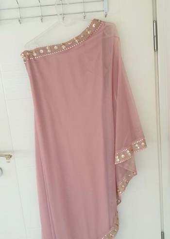 Pudra Pembe Nakışlı Uzun Abiye Elbise - Görsel 7