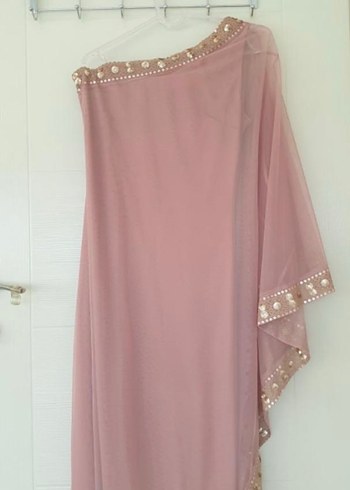 Pudra Pembe Nakışlı Uzun Abiye Elbise - Görsel 5