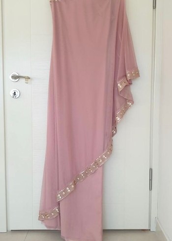 Pudra Pembe Nakışlı Uzun Abiye Elbise - Görsel 4