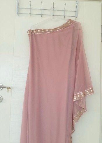 Pudra Pembe Nakışlı Uzun Abiye Elbise - Görsel 8