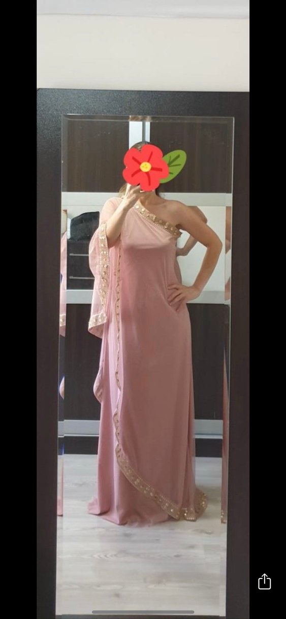 Pudra Pembe Nakışlı Uzun Abiye Elbise - Görsel 2