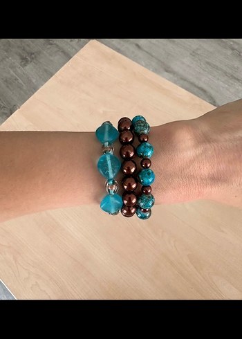 Renkli Boncuklu Turkuaz Bileklik Seti - Görsel 2