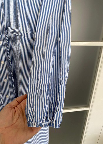 38 Beden LC Waikiki Düğmeli Mavi Çizgili Uzun Elbise