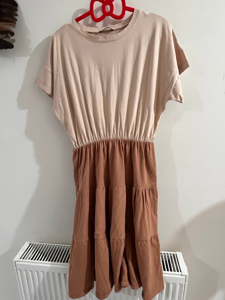 Camel Renk Pilili Midi Hamile Elbisesi - Görsel 2