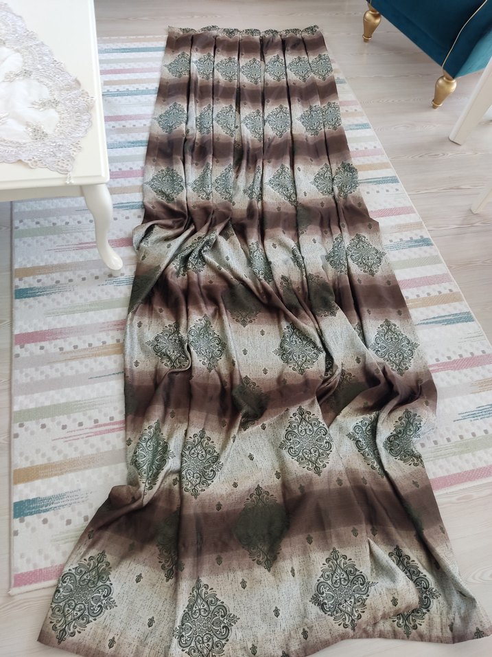 Bej Gri Bağlama Desenli fon Perde - Görsel 2