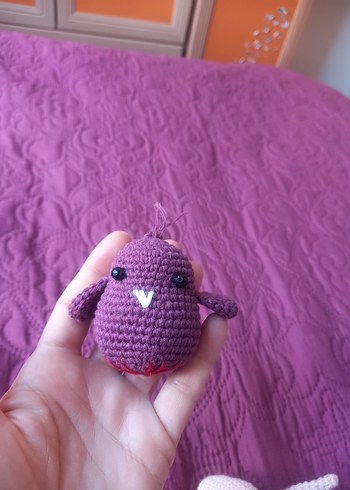 Beden Renk Mor Renkli El Yapımı Peluş Oyuncak kuş anahtarlık