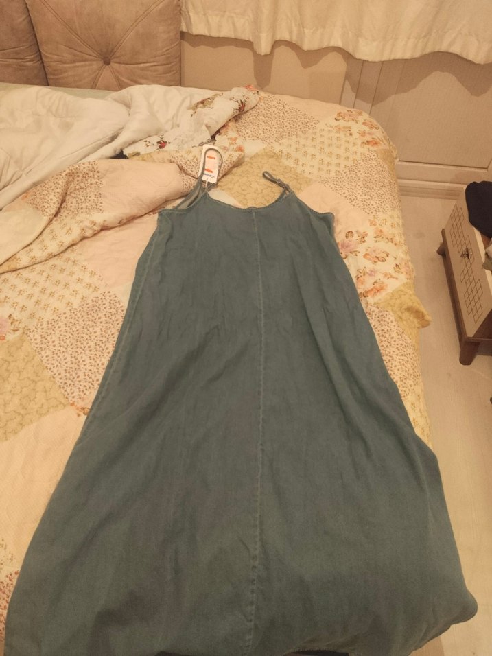 Gri V Yaka Düğmeli Hamile Denim Tulum - Görsel 2