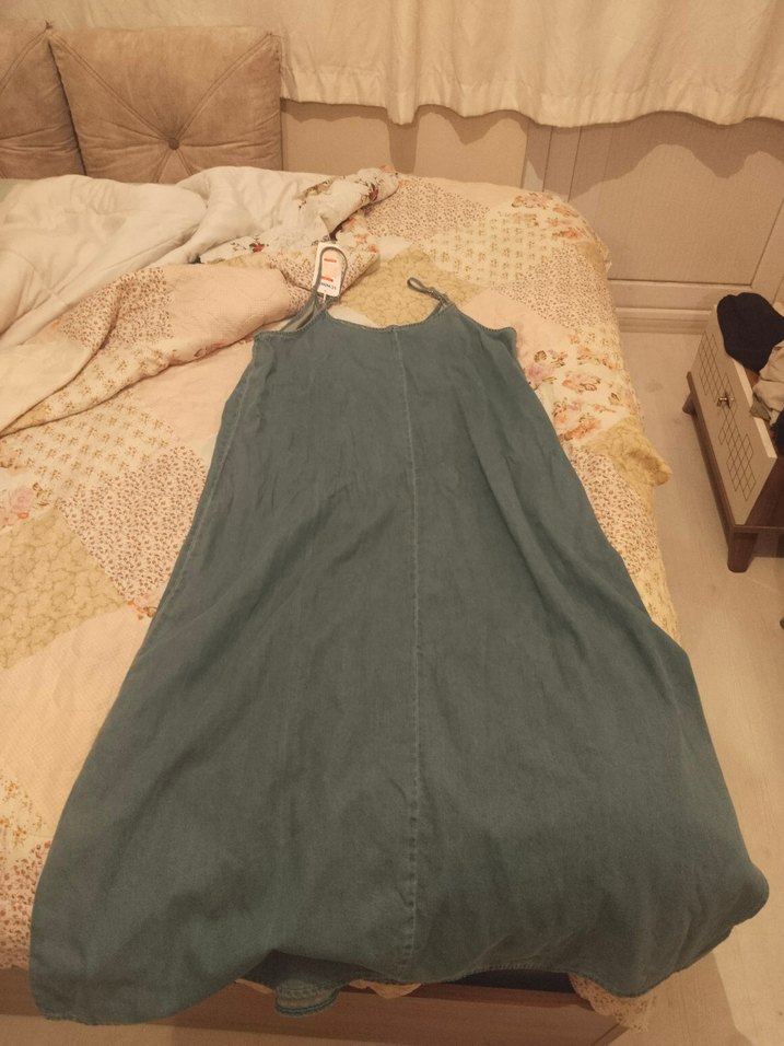 Gri V Yaka Düğmeli Hamile Denim Tulum - Görsel 3