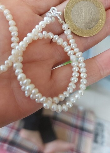 Antik gümüş kilitli inci choker kolye 
