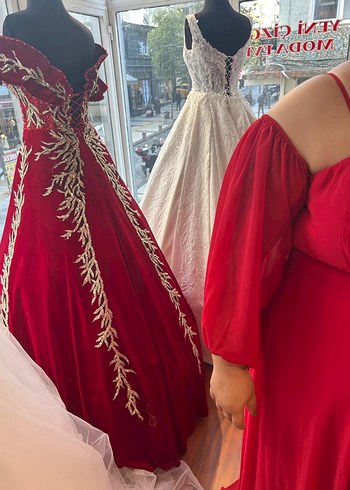 Kırmızı Straplez Uzun Abiye Elbise - Görsel 6