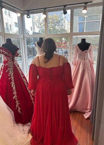 Kırmızı Straplez Uzun Abiye Elbise - Görsel 2
