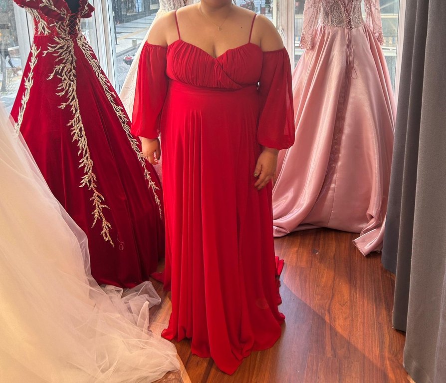 Kırmızı Straplez Uzun Abiye Elbise - Görsel 4